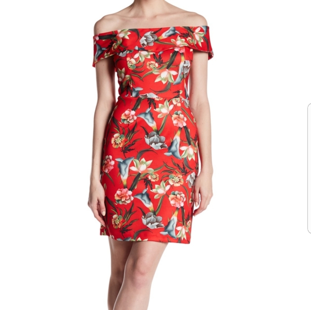 Alexia Admore Girly Tomato Girl Tropical Off The Shoulder Sheath Dress 4